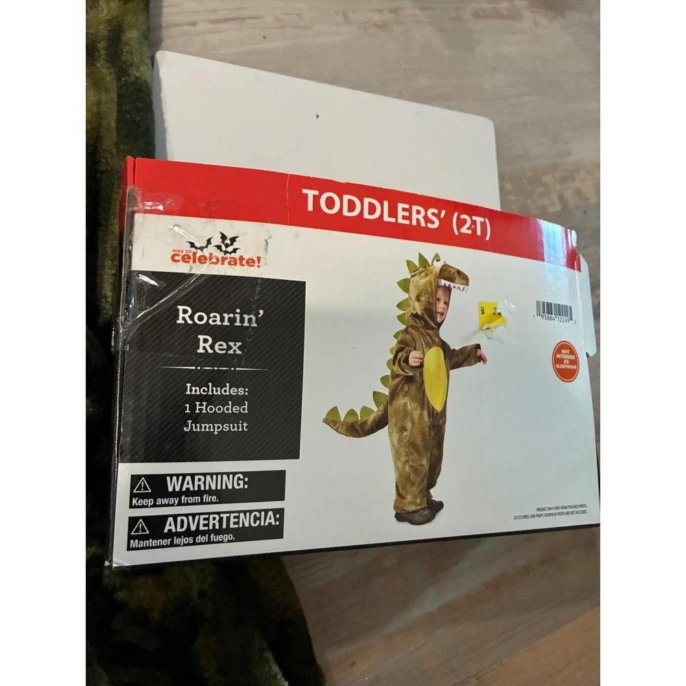 Way to Celebrate Roarin Rex Dinosaur Toddler Costume Green Camo Jumpsuit 2T